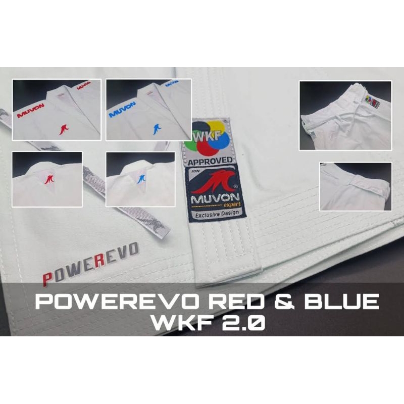 NEW BAJU KARATE MUVON POWEREVO WKF APRROVE COMBO / 2 BAJU MERAH BIRU 1 CELANA