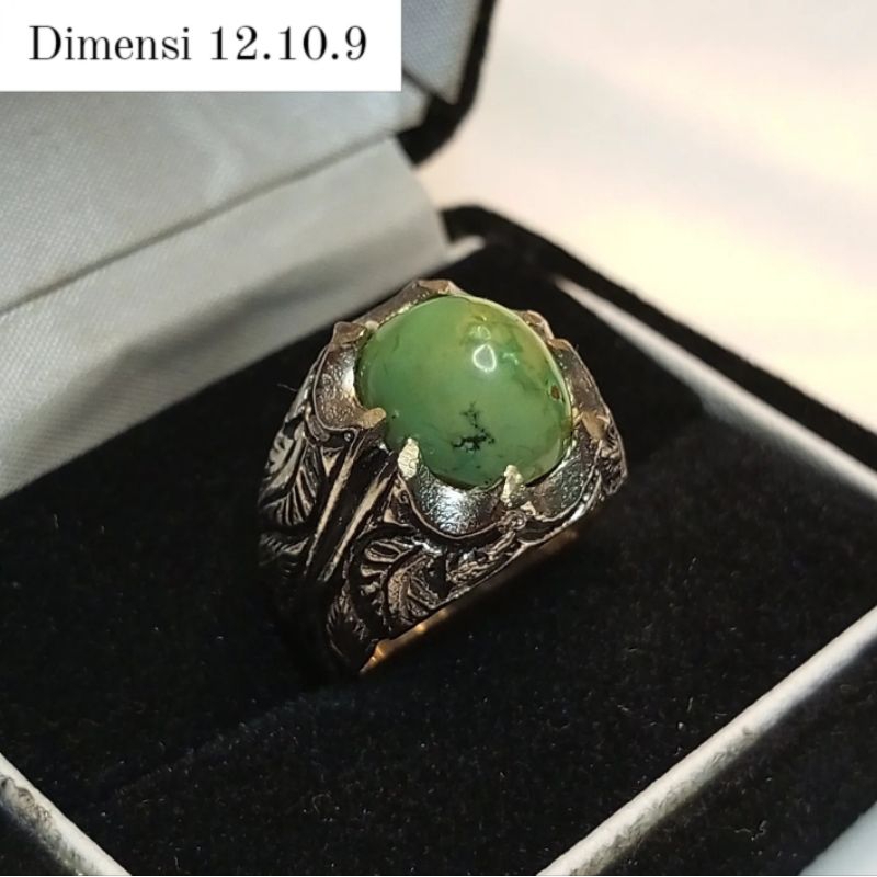 Cincin Batu Pirus Persia Original Hijau Semi Polos Antik Asli Natural