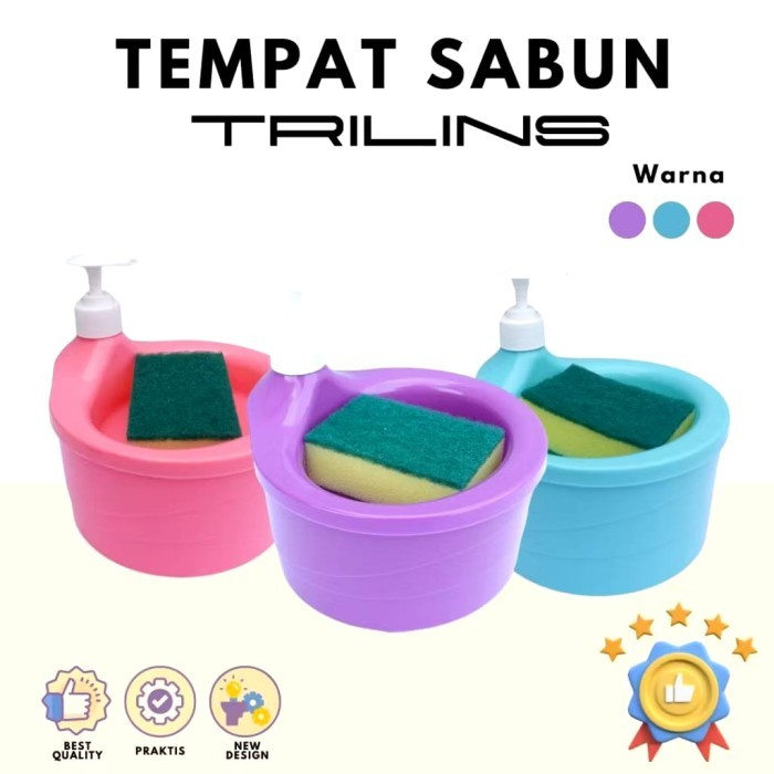 Tempat Sabun Cuci Piring Bulat + Spons (2in1) Dispenser Sabun Cair Botol Soap Lucu