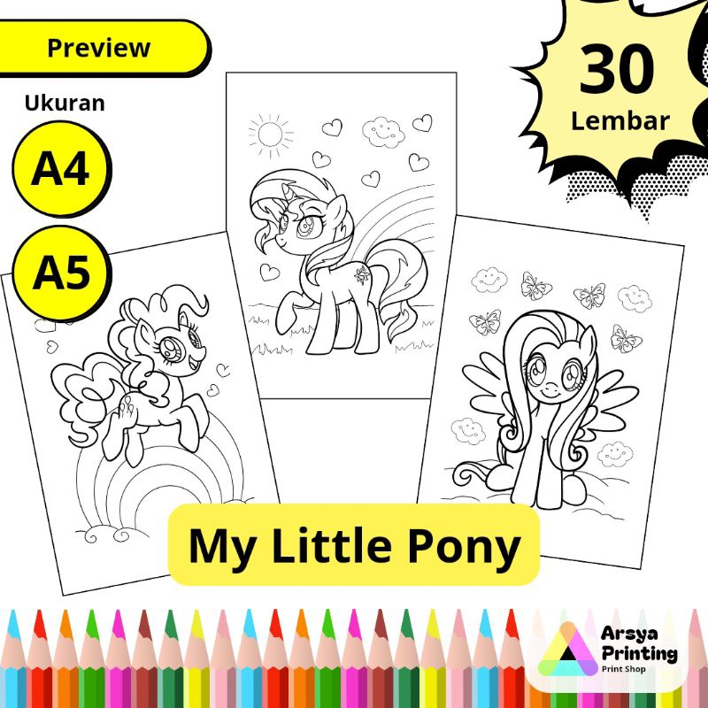 

30 Lembar Kertas Mewarnai Anak Lucu Tema My Little Pony Kuda Poni Ukuran A4 A5