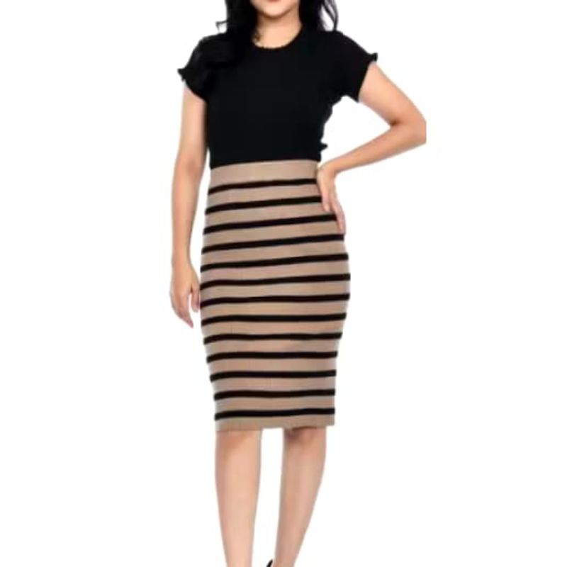 Rok Span Rajut Rok Polet Garis Rok Pensil Garis Skirt