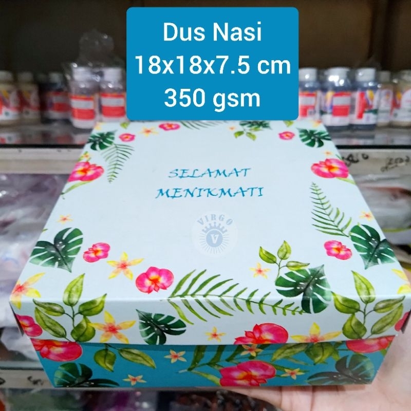 

Box / Kardus / Dus Nasi Kue Snack Makanan - 18x18x7.5 cm - Biru Daun