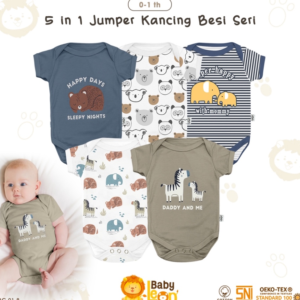 Murah Bermutu Baju Jumper Bayi 5in1 BABY LEON laki laki perempuan newborn baru lahir  3 bulan  6 bul