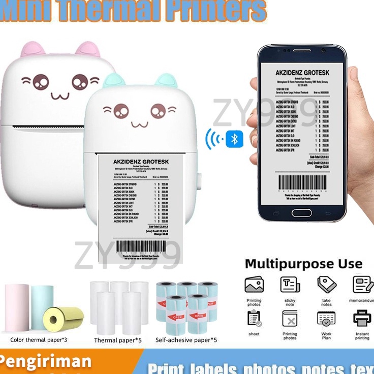Update Hemat  Alat Printer Bluetooth Mini Portable Label Thermal Memo Receipt Printer Mesin Cetak Fo