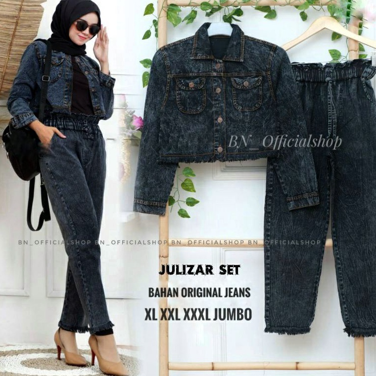 Big Surprise SETELAN JAKET CELANA WANITA XL  JUMBO JAKET JEANS SETELAN WANITA OUTFIT JEANS CELANA RA