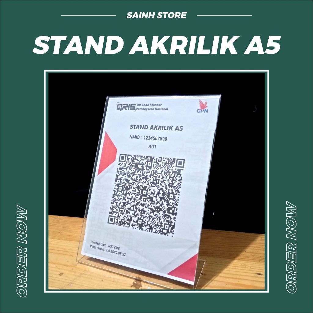 

STAND AKRILIK A5 / QRIS / MENU / BROSUR DLL + Cetak Barcode DLL