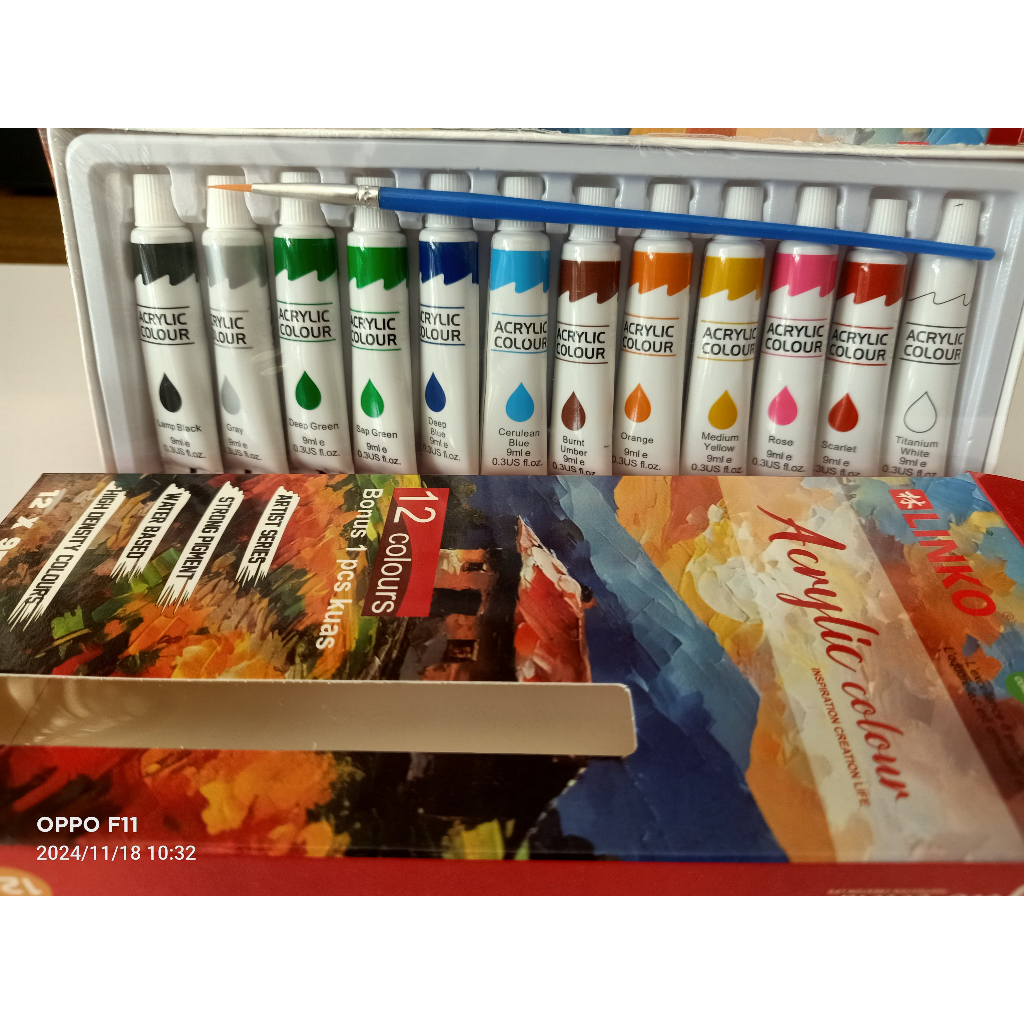 

Cat Lukis Linko Warna Akrilik 12 Warna Dalam 1 Set