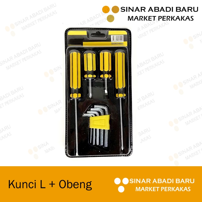 Paket Obeng Set Min Plus Panjang Pendek Obeng Cebol dan Kunci L Set Mini