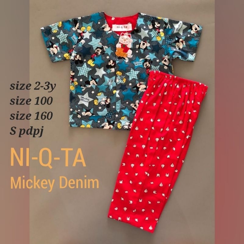 NIQTA 2-3y 100 160 Piyama Katun Mickey Anak dan Remaja Lengan Pendek Celana Panjang