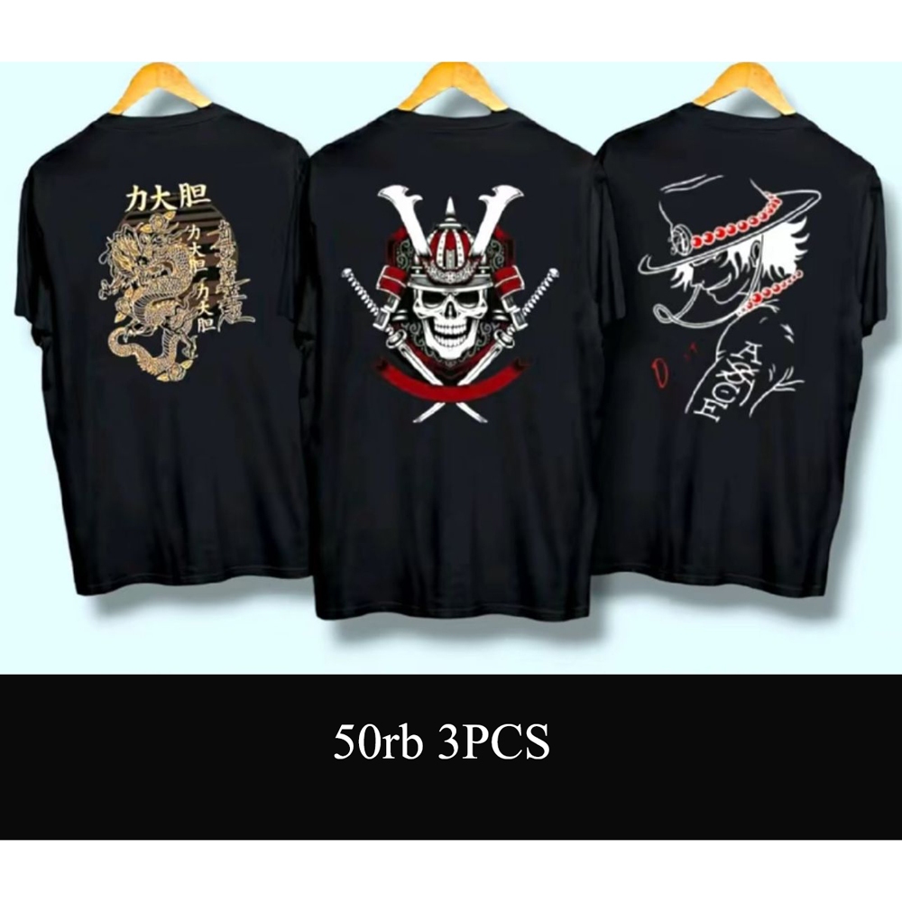 Baju Cowok Pria Wanita Distro Hitam Motif Jepang 3PCS