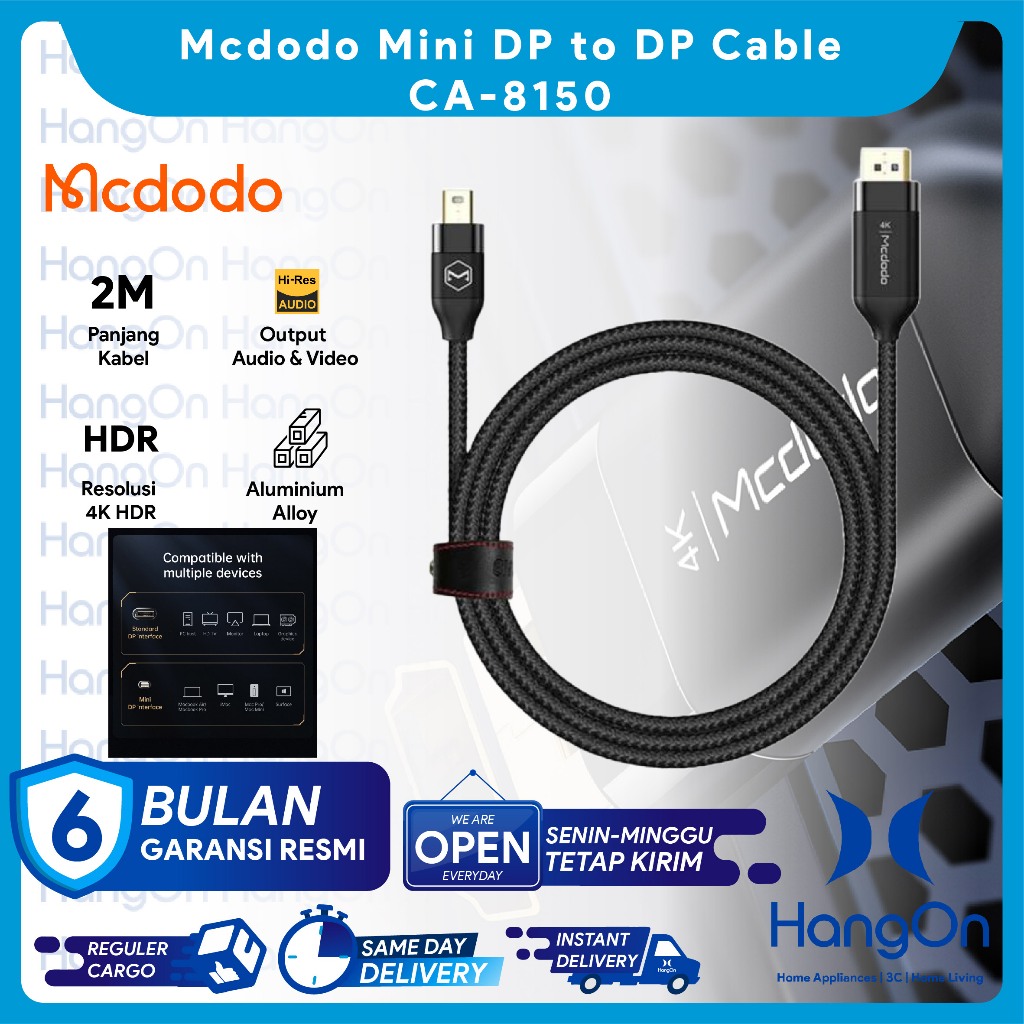 Mcdodo 4K UHD Kabel Mini DP Displayport To Displayport DP Cable 2 M CA-8150
