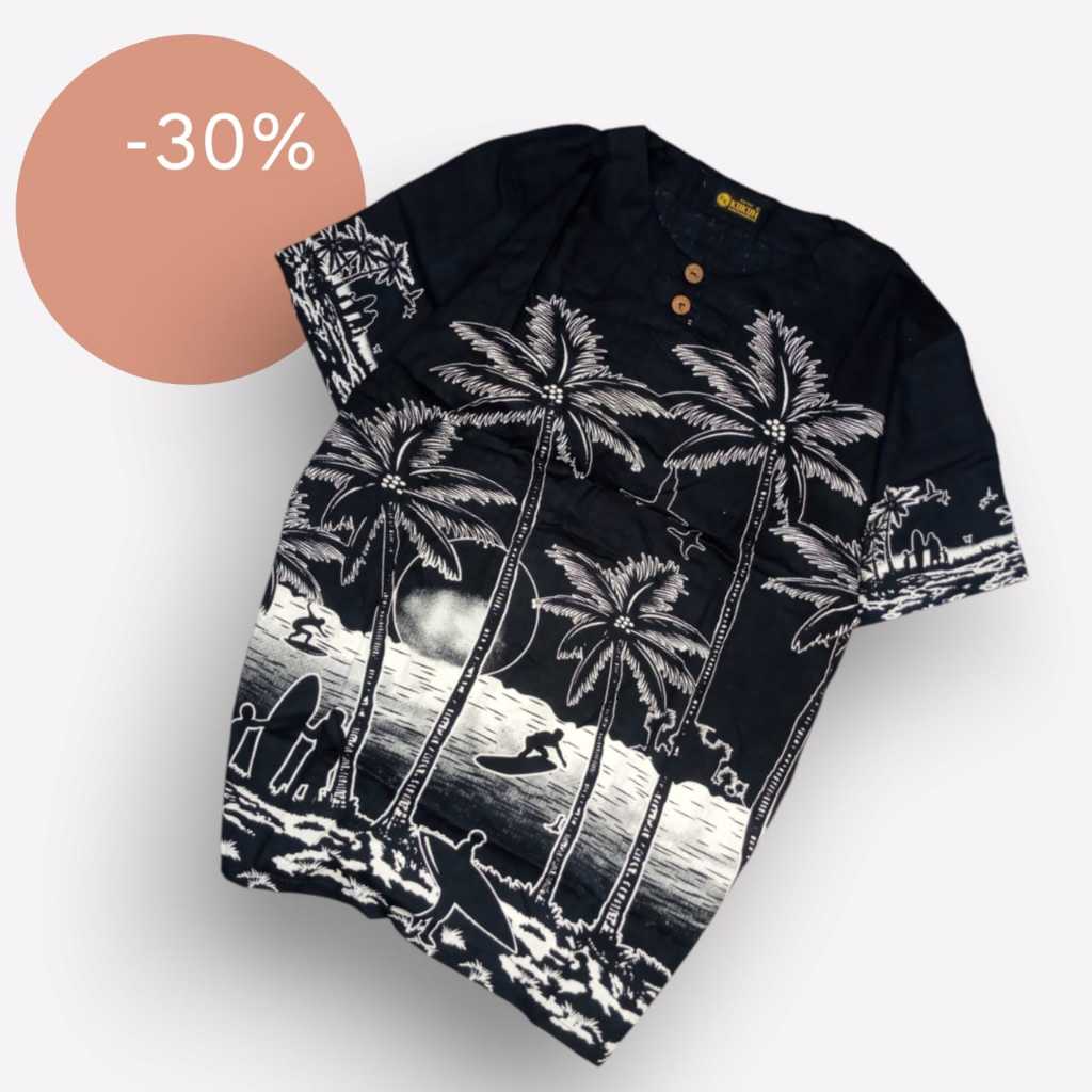 Kaos Pantai Pria Terbaru 2025 Motif Daun Hitam Baju Bali Pria Dewasa