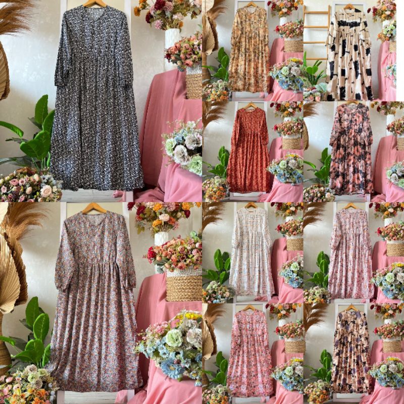 Gamis Motif / Homedress Rayon Viscose / Rayon Crinkle / Termurah Terlaris Terkini / Midi Dress / Bus