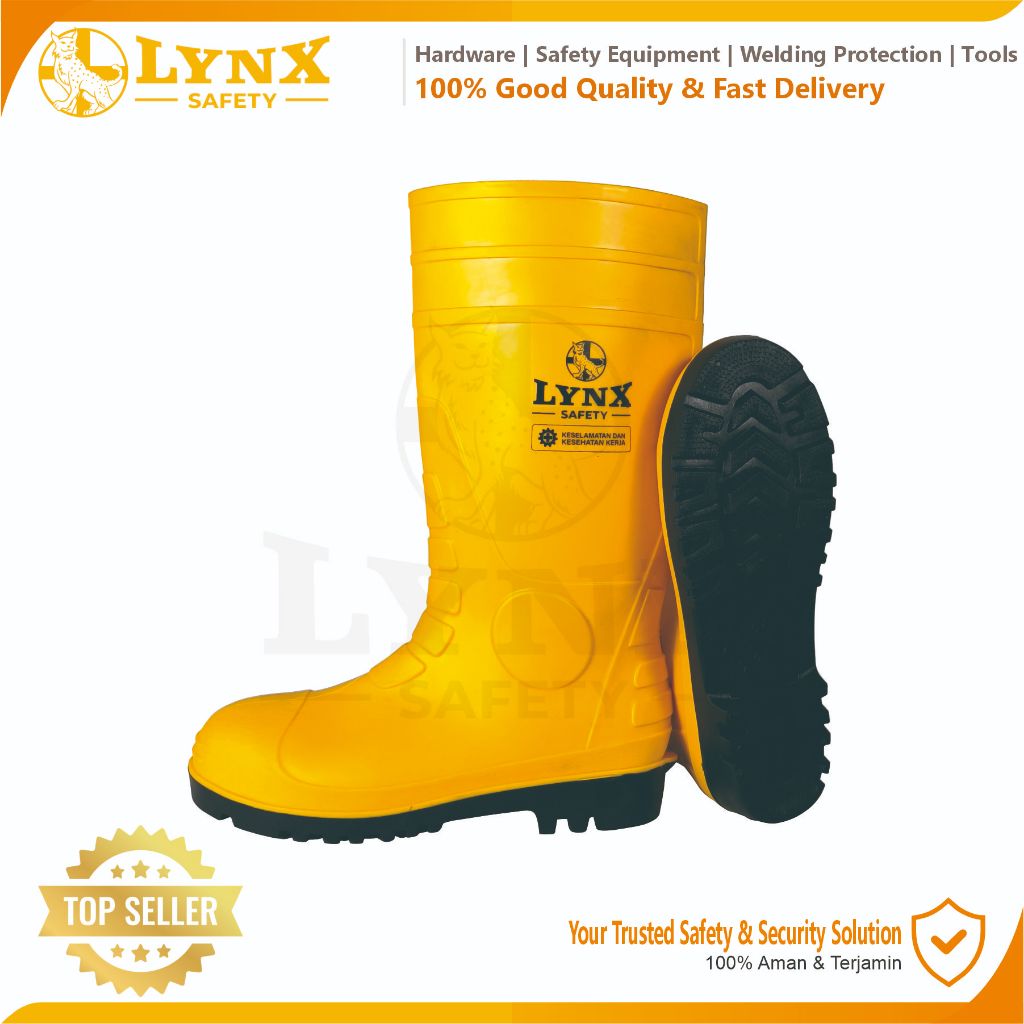 BESTPROMO SEPATU BOOT SAFETY RUBBER LYNX SAFETY WITH STEEL TOE UJUNG BESI