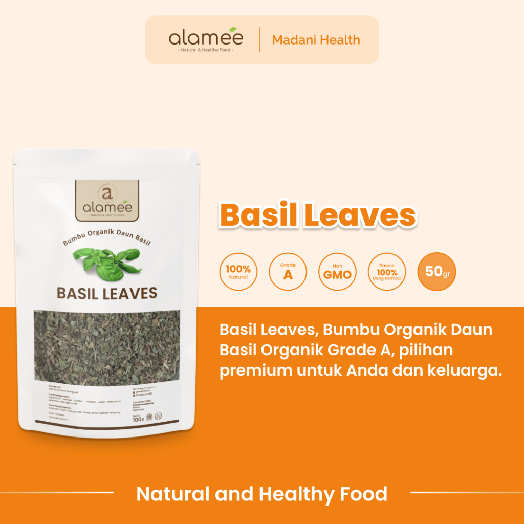 

ALAMEE Daun Basil Kering Bumbu Masak Kering Dapur Dried Leaf Murni Asli Masakan Instan Organik 50gr