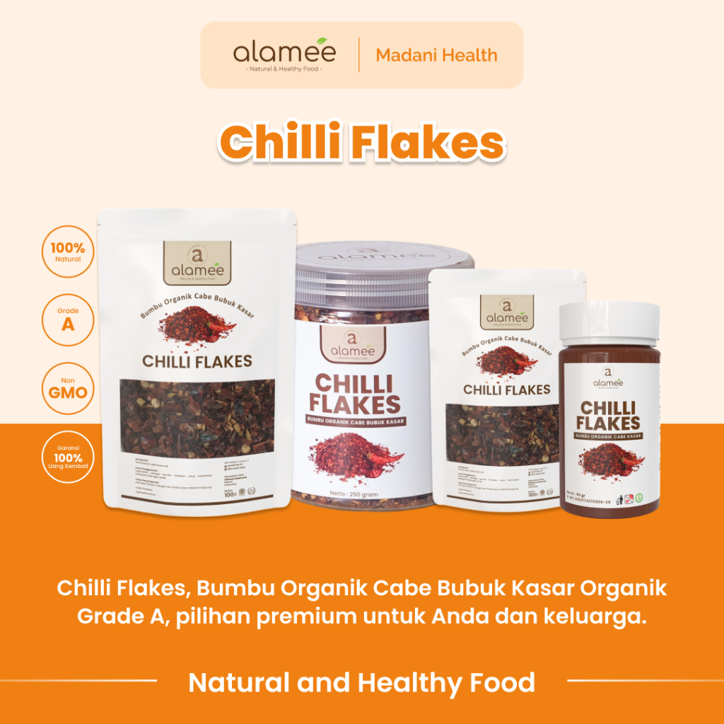 

ALAMEE Cabe Bubuk Kasar Chilli Flakes Cabai Bumbu Dapur Masak Organik Rempah Rimpang Murni Seasoning 150g