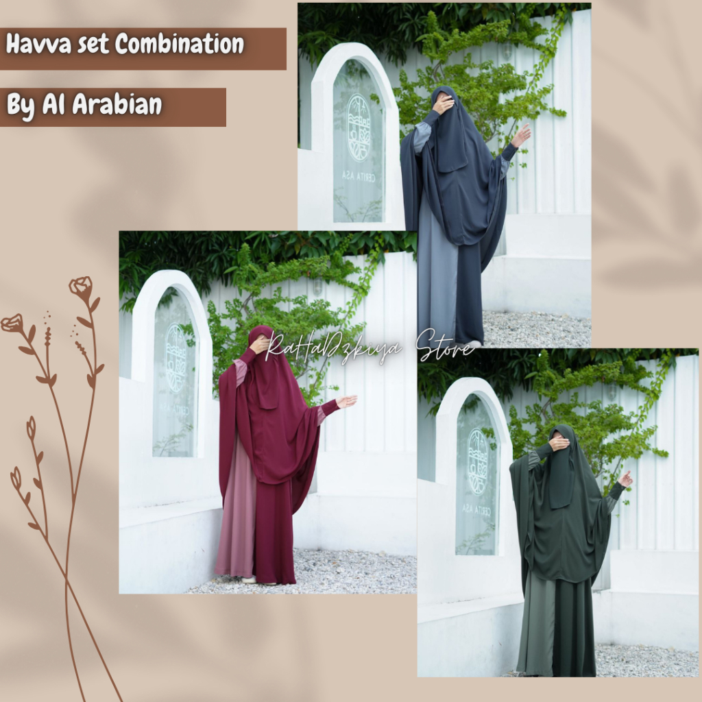 Gamis syar'i set cadar ready stok size S L XL Havva set Combination by Al Arabian bisa COD