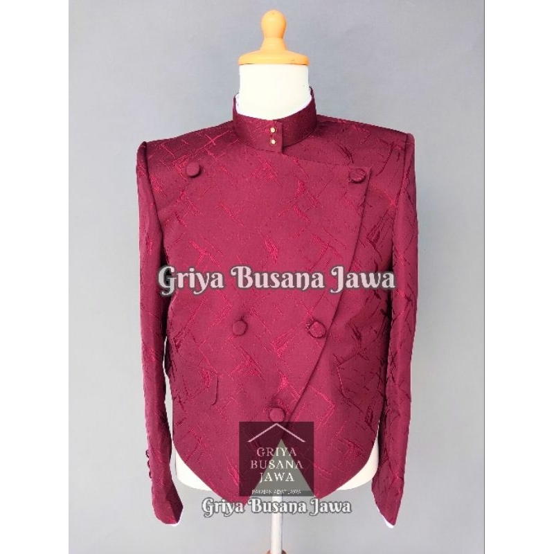 Beskap Solo Krowok Alusan Dark Maroon Jaguar Import Premium