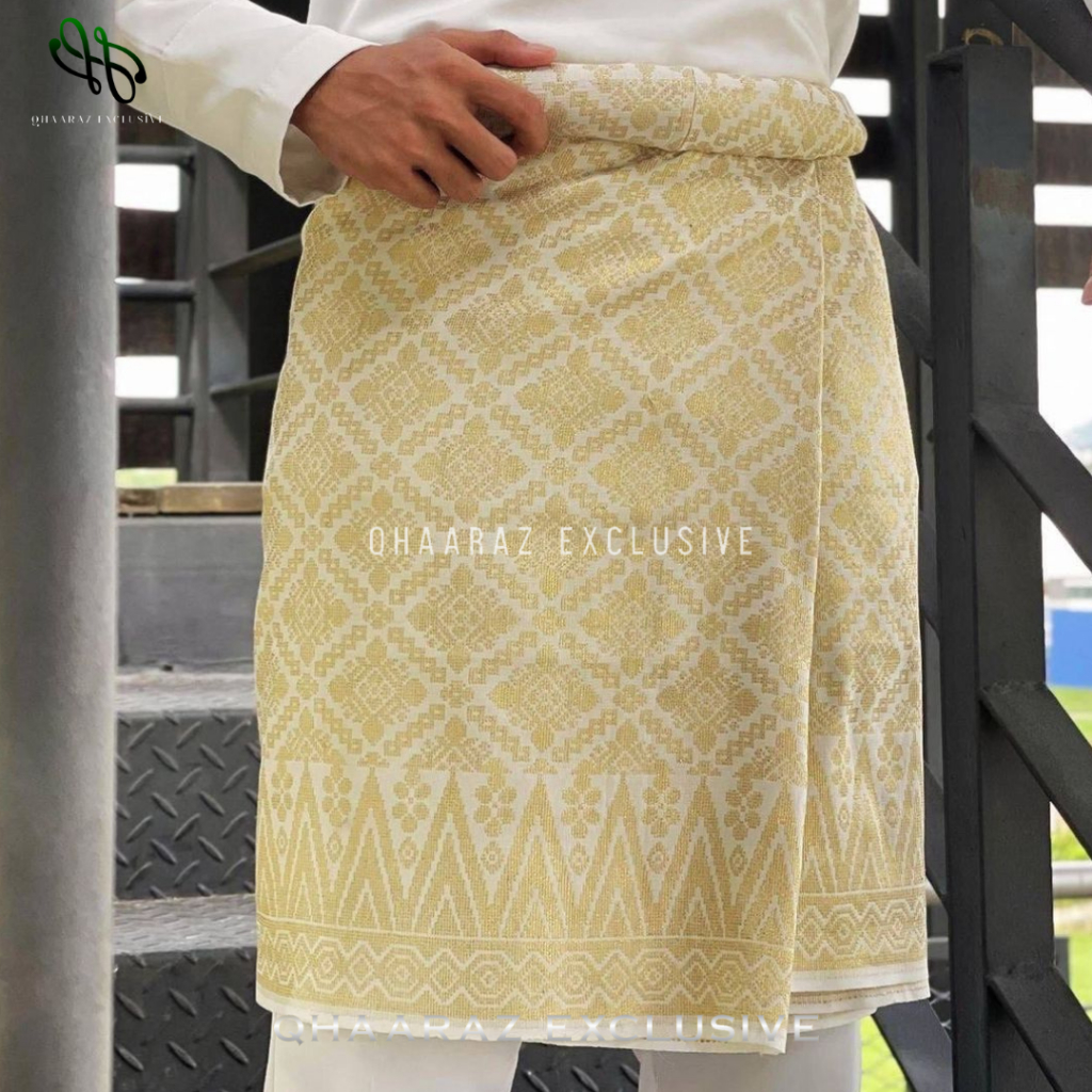 Sarung Songket Tanjak Rumpak Kain Sampin Melayu Pria Modern Mewah Untuk Pelengkap Akad Baju Teluk Be