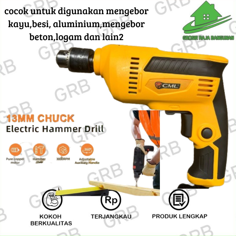 Mesin Bor Listrik Bor Tangan 10MM H & L /Mesin Bor Plus Kabel & Buku Manual/ Electric Hammer Dril