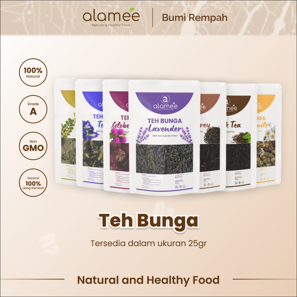 

ALAMEE Teh Chamomile Tea 25gr Bunga Telang Jati Cina Daun Kelor Green Tea Senna Leaf Flower