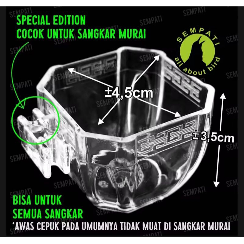 SEMPATI Cepuk Burung Cepuk Mika Segi 8 Delapan Mini Emboss Nomor 3 Cepuk Wadah Tempat Pakan Makan Mi