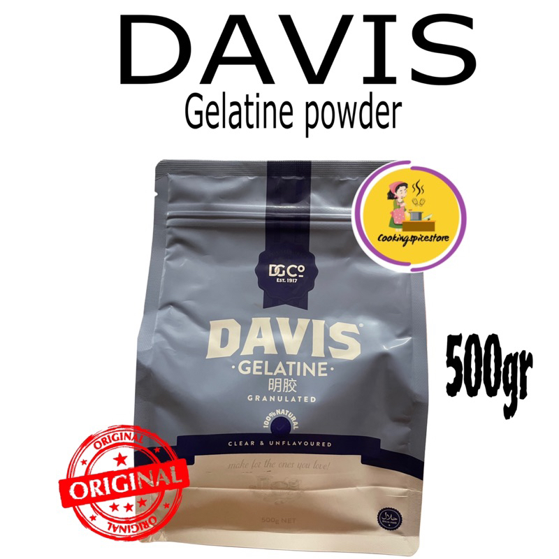 

Gelatin Davis Powder 500 Gr - Clear Unflavored / Davis Gelatine Powder 500gr Clear and Unflavoured Bubuk Gelatin Bening HALAL Gelatine