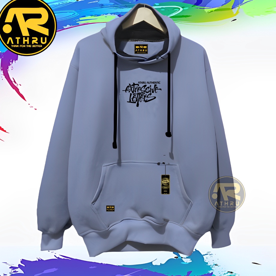 Hoodie Distro Pria Wanita Athru Warna Abu Paralon Sablon Exlesive letter Switer Hudie Uni Murah Cowo