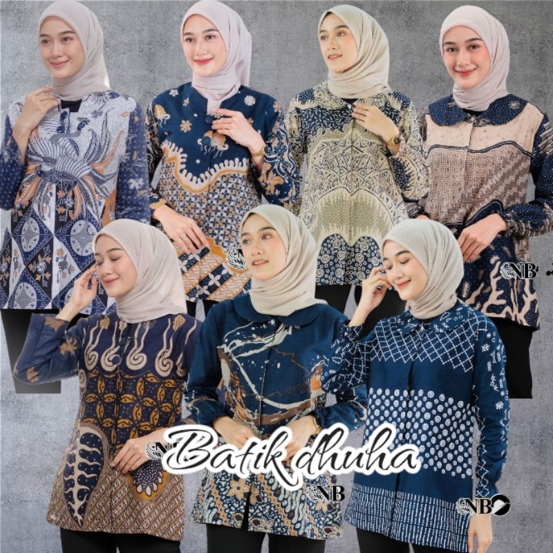 blus batik wanita warna biru navy