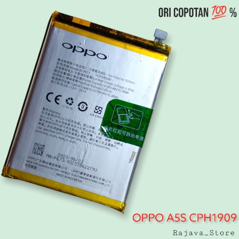 Baterai batre batrai oppo a5s ori original cabutan copotan asli garansi normal awet