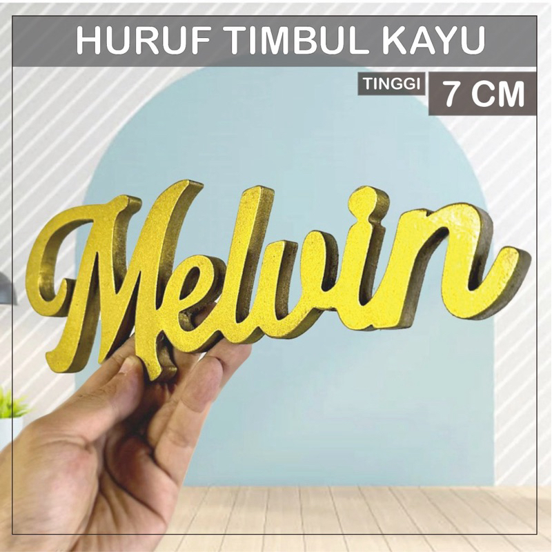 (Tinggi 7cm, Tebal 9mm) Hiasan Dinding Ukiran Huruf Custom, PVC dan Kayu, Huruf Timbul Nama Toko, Ha