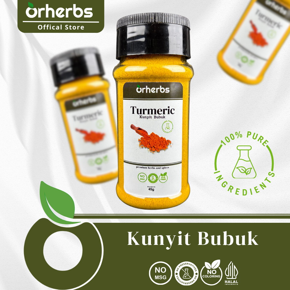 

Orherbs Kunyit Bubuk Non MSG 45gr | Bubuk Rempah | Turmeric Powder 100% Murni Halal