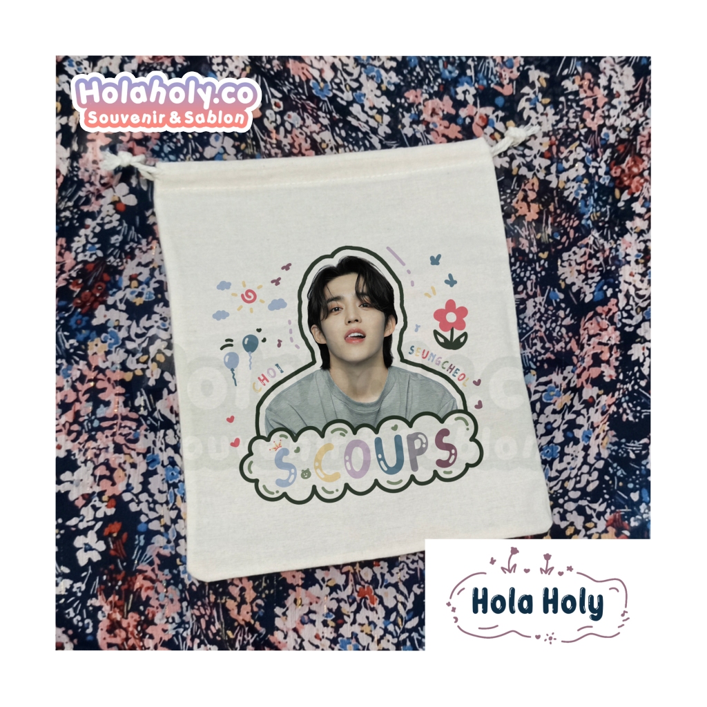 Pouch Serut SEVENTEEN Kanvas dengan FOTO LUCU Gemes KPOP Fankit untuk Gift Kado Kpop Korea
