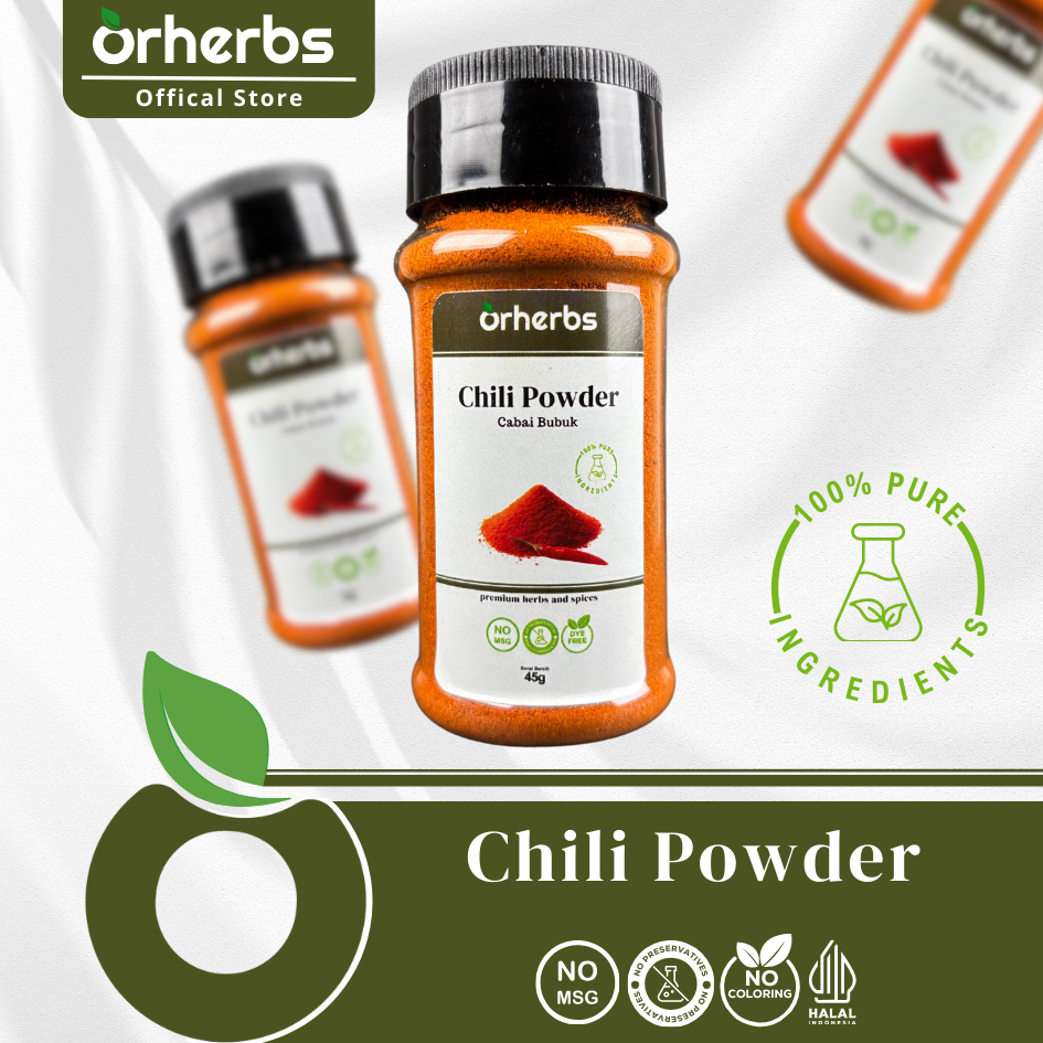 

Orherbs Chili Powder Non MSG 45gr | Bubuk Rempah | Bumbu Masak | Cabai Bubuk 100% Murni Halal