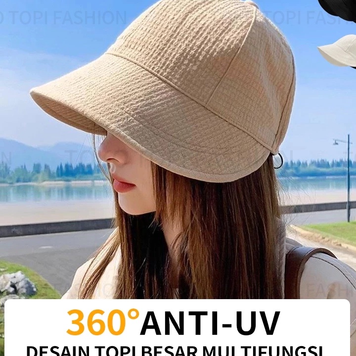 Topi pantai wanita berhijab impor bucket hat korea topi wanita korean style hijab fashion topi wanit