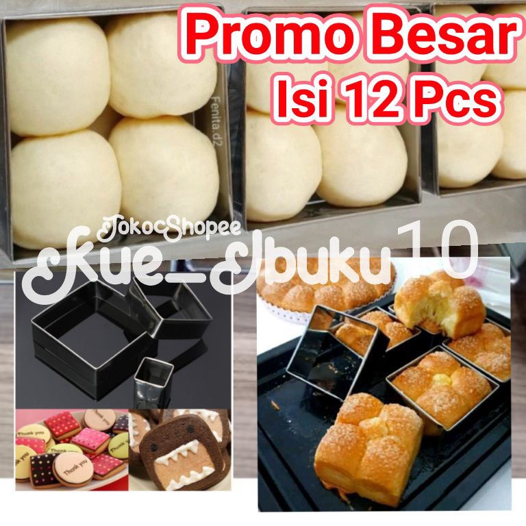 Murah Keren 12 Pcs ring roti kotak  ring burger ring cutter stainless 12 Pcs Termurah 1 lusin Cetaka