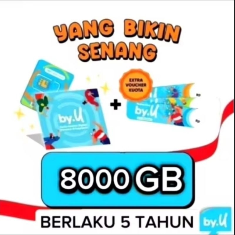 (COD) KARTU PERDANA BY'U KOUTA UNLIMITED TANPA BATAS 8000GB