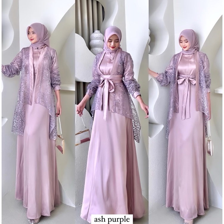 Top Product  Termurah  Fuji Dress Satu Set Inner Outer Kimono  Fashion Gamis Muslim Wanita Pesta Kon