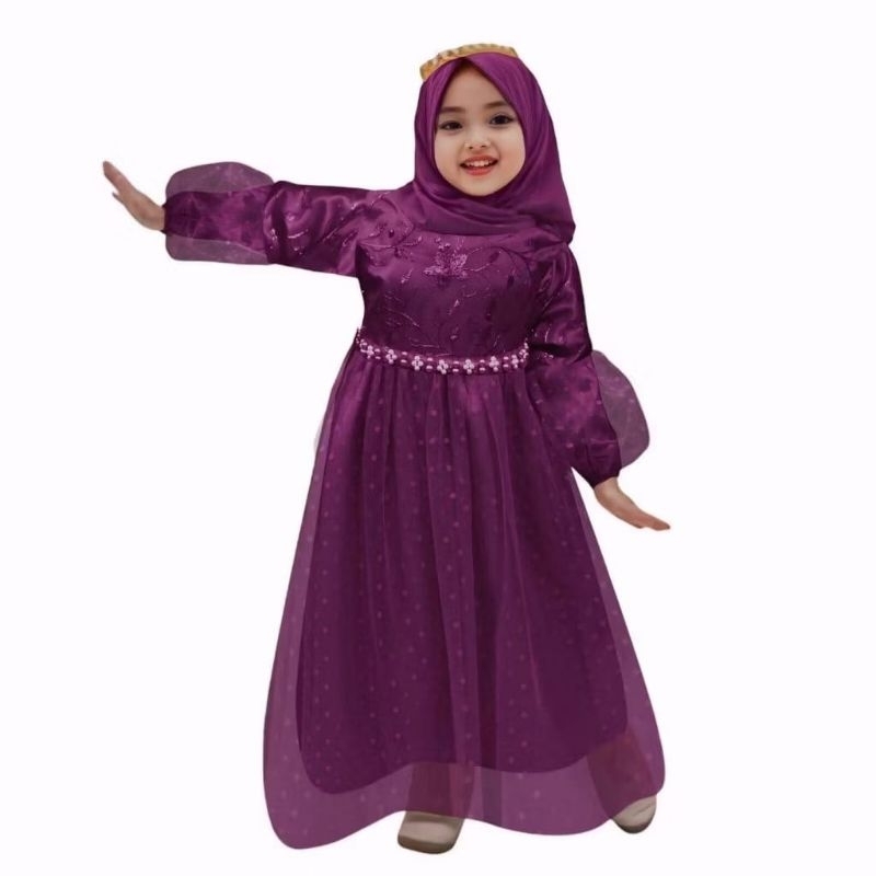 meriana kid- Gamis anak brokat perempuan kecil 2-11 tahun ungu burgundy series / gamis brukat anak c