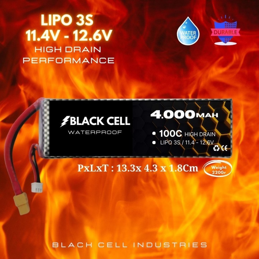 Lipo Battery 3s 4000Mah 11.4v 100c BLACK CELL High Drain Powered RC Drone Air Soft Remote Controller