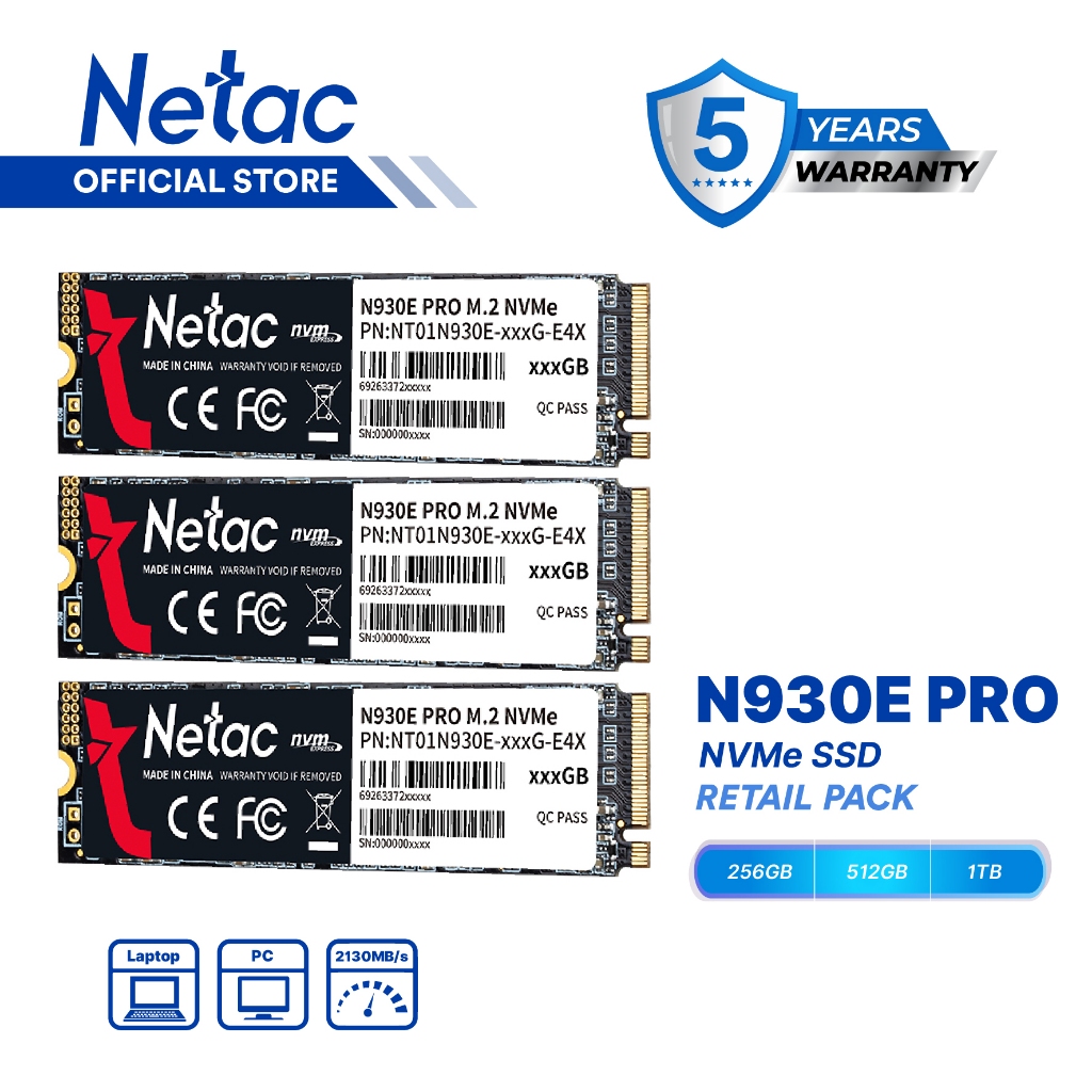Netac N930E Pro PCIe 3x4 M.2 2280 NVMe 3D NAND SSD 256GB/512GB/1TB R/W up to 2040/1270MB/s 2080/1700