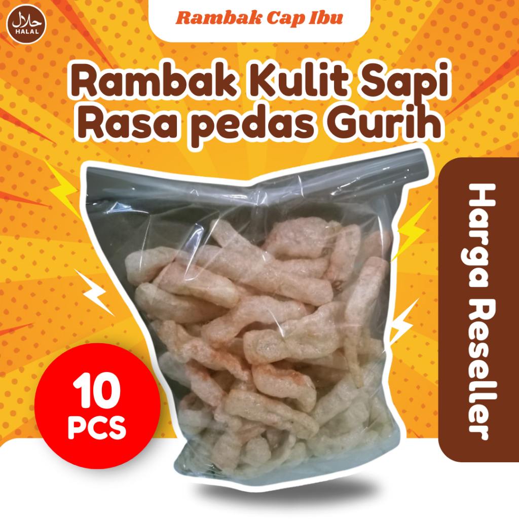 

Rambak Kerupuk Kulit Sapi Siap Makan Rasa Pedas Gurih Cap Ibu Camilan Isi 10pcs Harga Reseller