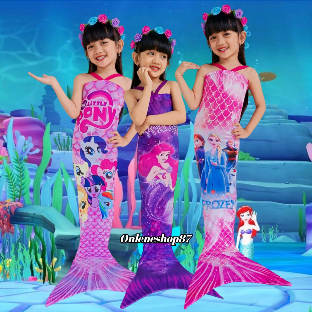 Bju Merned Renang Mermaid Anakperempuan Pakaian Bju Mermhed Anakanak Mudah Dipakai Motif Anak Kecil 