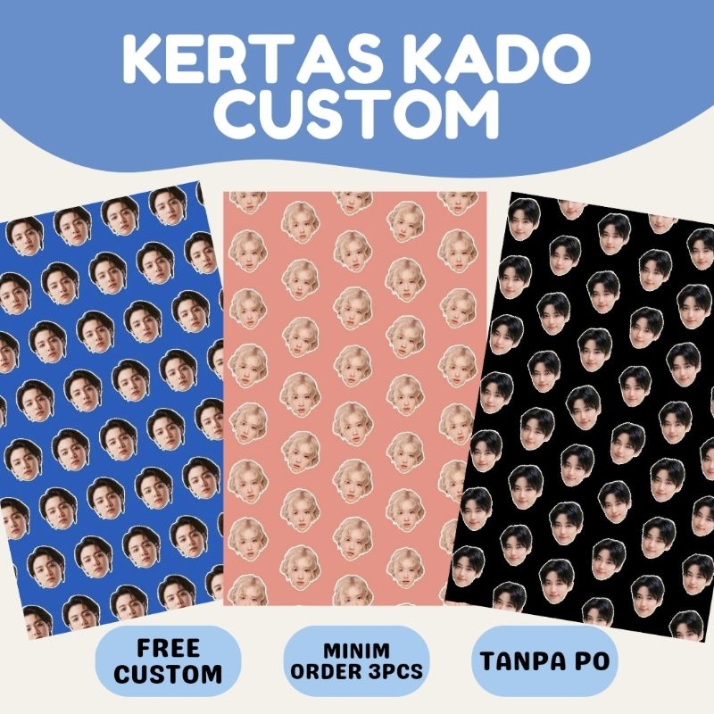 

1 PAKET ISI 3 KERTAS KADO CUSTOM FOTO WAJAH