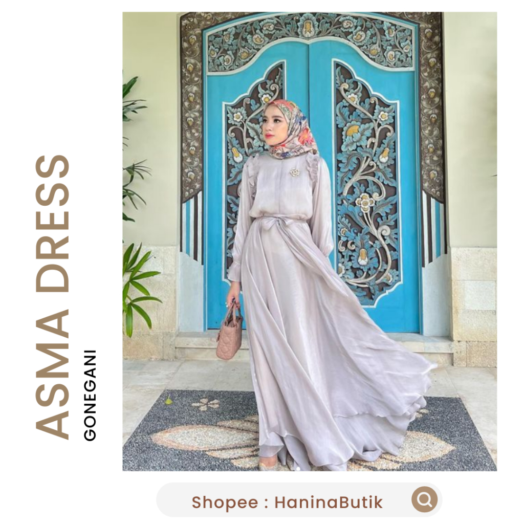 (𝗦𝗜𝗔𝗣 𝗞𝗜𝗥𝗜𝗠) ASMAA DRESS ASH GREY S by GONEGANI | ASMA DRESS SHIMMER | DRESS WANITA BASIC POLOS