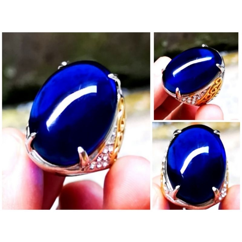 Batu akik cincin pria blue siam Bangkok jumbo top cristal