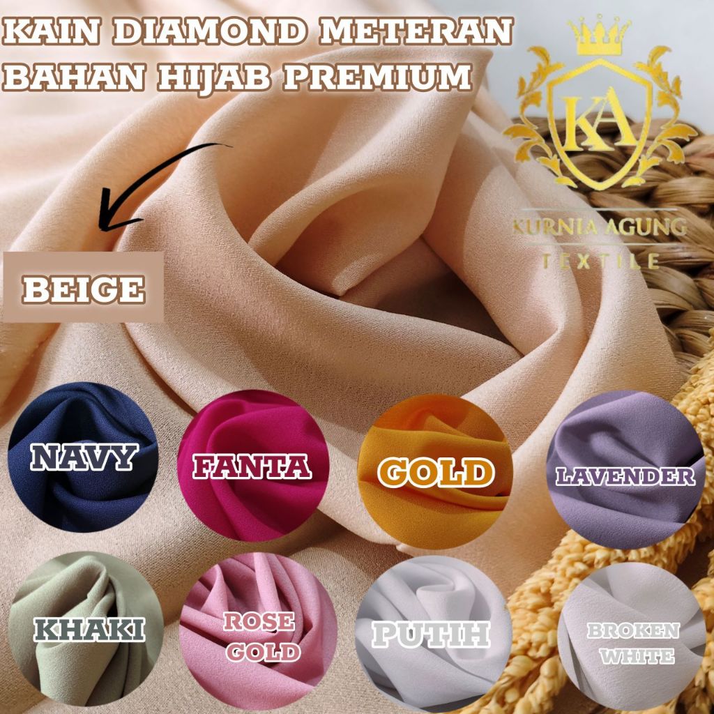 1/2 meter Kain Diamond Crepe Ceruty Meteran Premium Bahan Hijab Pashmina Termurah