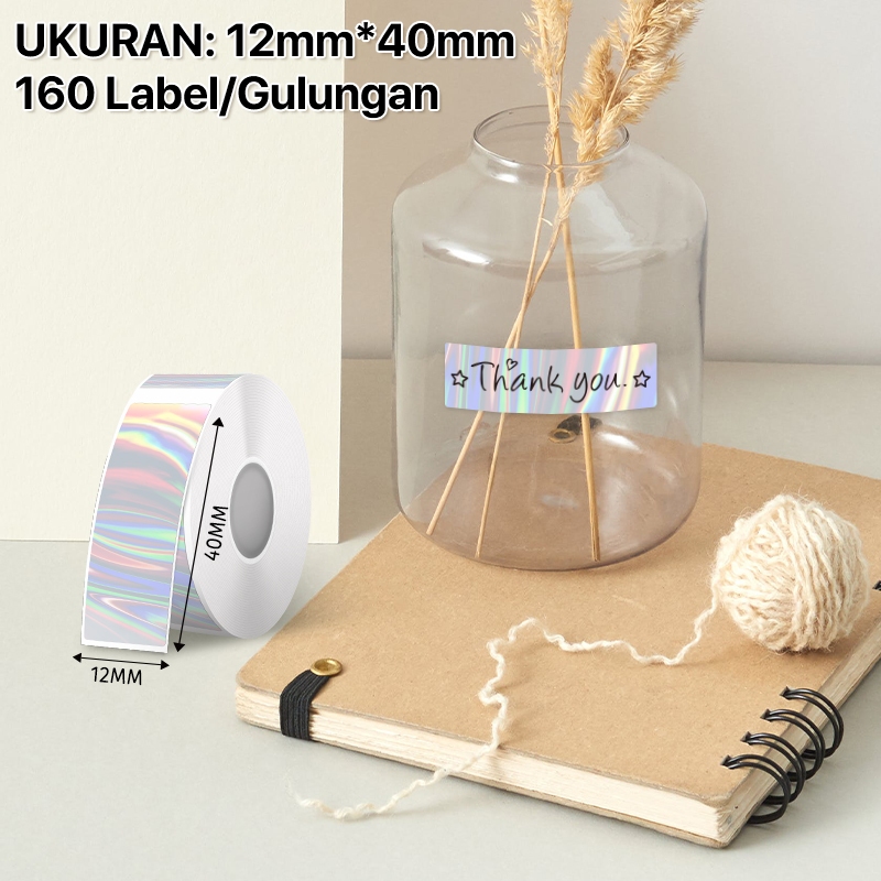 

RHEBAR Label Termal Sticker Holographic, Rainbow Hologram Sticker Waterproof Anti Air, Label laser holografik 12X40MM