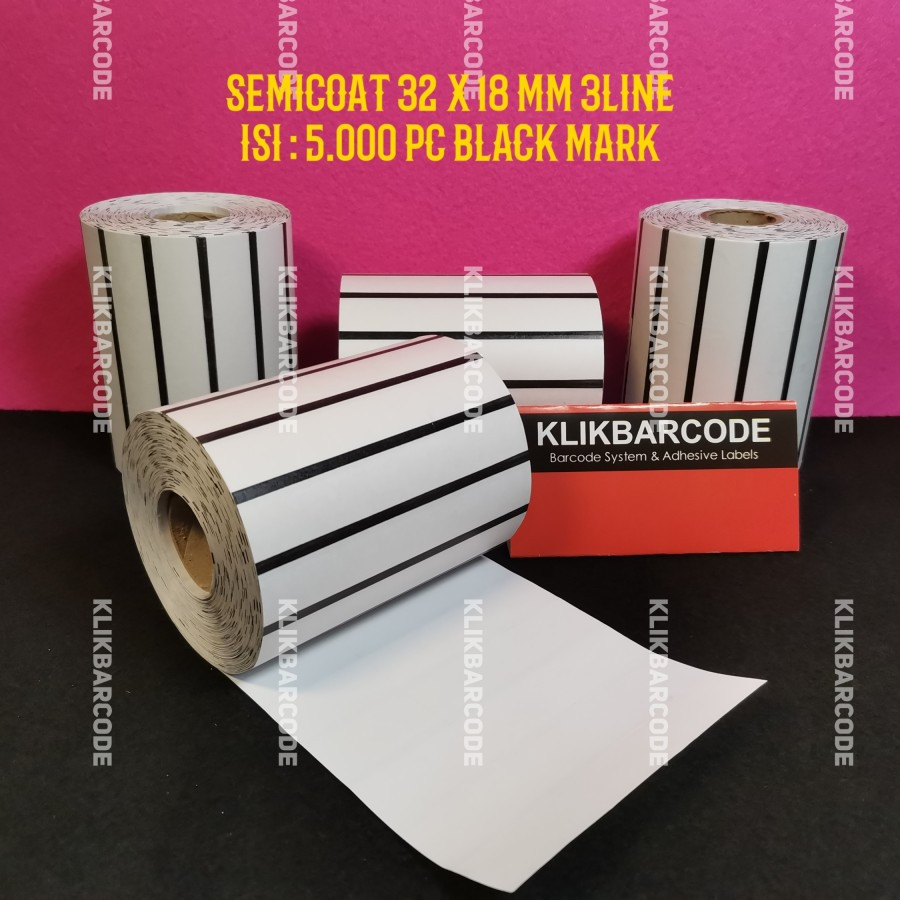 

32 X 18 BLACKMARK SEMICOATED - 3 LINE - FACE IN - ISI 5.000 PCS || CORE 1" || LABEL BARCODE PAKAI RIBBON THERMAL TRANSFER LABEL SEMICOAT