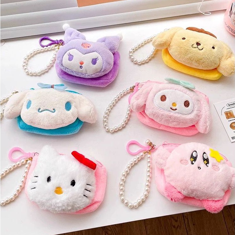 DOMPET KOIN SANRIO GANTUNGAN KUNCI DOMPET KOIN SANRIO TAS MINI BULU DOMPET KARAKTER LUCU TERMURAH